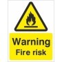 Warning fire risk flammable safety sign with flame symbol