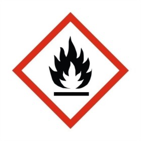Highly flammable GHS label sticker with flame symbol in red diamond