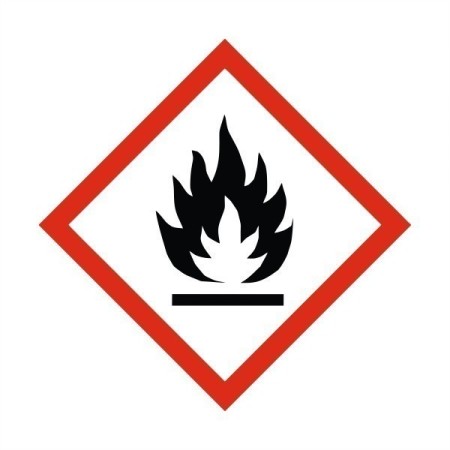 Highly flammable GHS label sticker with flame symbol in red diamond