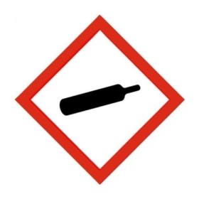 Compressed gas GHS label sticker with gas cylinder symbol in red diamond