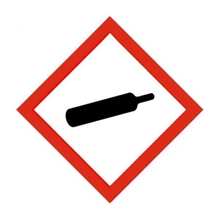 Compressed gas GHS label sticker with gas cylinder symbol in red diamond