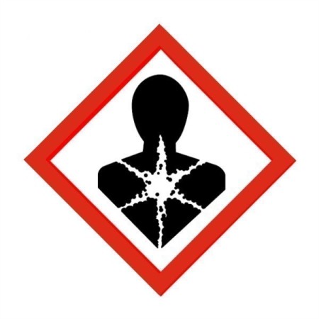 GHS long term health hazard symbol sign with human silhouette and chest star
