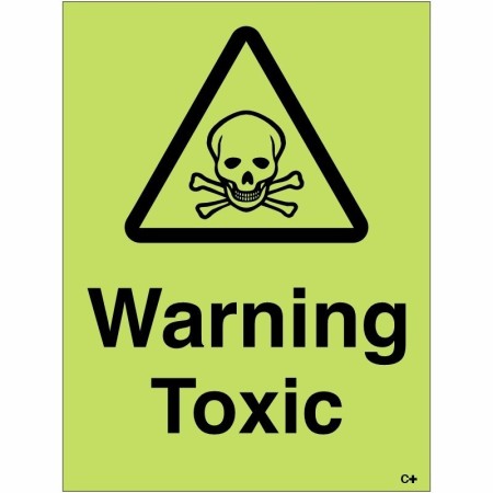 Warning toxic sign with skull and crossbones symbol glow in the dark
