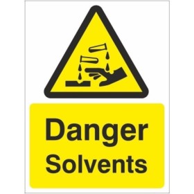 Danger solvents warning sign with corrosive hazard symbol