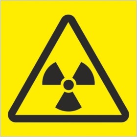 Radiation hazard warning symbol sign with yellow background and black trefoil
