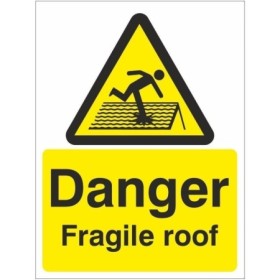 Danger Fragile Roof warning sign with slipping figure symbol