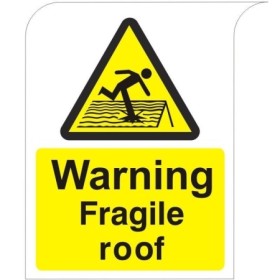 Warning Fragile Roof Sign with falling person hazard symbol