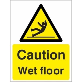 Caution Wet Floor warning sign with slipping person symbol