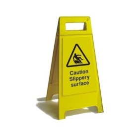 Caution slippery surface free standing yellow floor safety sign