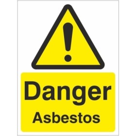 Danger Asbestos warning sign with hazard symbol and bold text