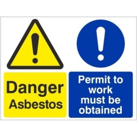 Danger asbestos permit to work must be obtained safety sign with warning and mandatory symbols