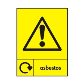 Asbestos recycling warning sign with hazard triangle and asbestos text