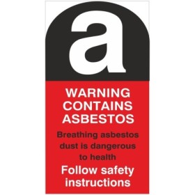 Warning sign indicating contains asbestos and follow safety instructions