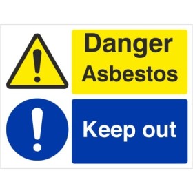 Danger Asbestos Keep Out safety warning sign with hazard and mandatory symbols