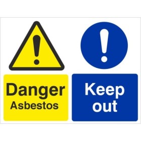 Danger Asbestos Keep Out safety sign with hazard symbols