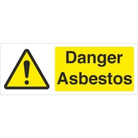 Danger asbestos warning sign with hazard symbol on yellow background