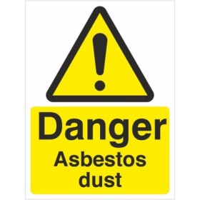 Danger asbestos dust warning sign with yellow hazard symbol