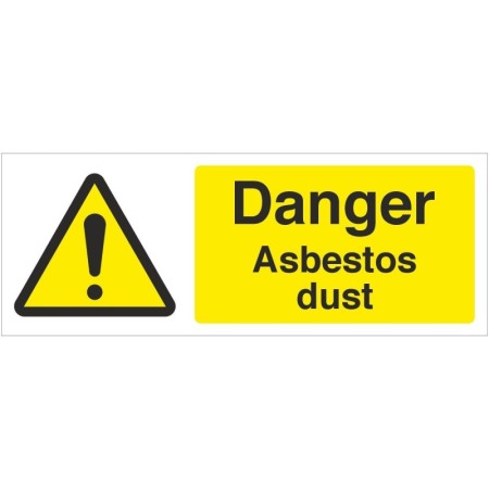 Danger Asbestos Dust warning sign with hazard symbol