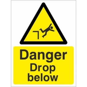 Danger Drop Below Warning Sign with yellow warning triangle and falling person symbol
