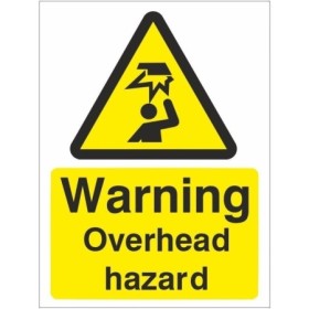 Warning overhead hazard sign with falling object symbol and yellow background