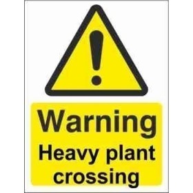 Warning heavy plant crossing sign with yellow background and black symbol