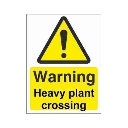 Warning heavy plant crossing sign with yellow background and black symbol