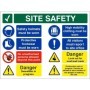 Danger demolition in progress multi message site safety board sign with PPE and hazard warnings