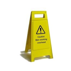 Caution men working overhead free standing yellow safety sign