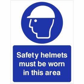 Safety helmets must be worn in this area mandatory sign