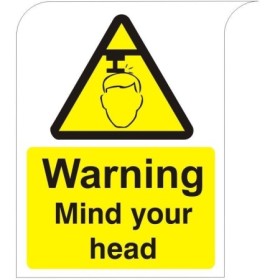 Warning Mind Your Head safety sign with low headroom symbol