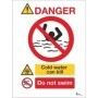 Danger deep cold water do not swim safety sign