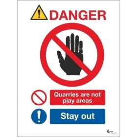 Danger quarries are not play areas stay out safety sign with prohibition symbol