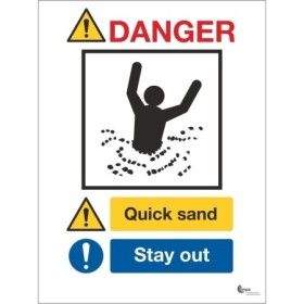 Danger quicksand stay away safety sign with warning symbol and pictogram