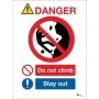 Danger sign do not climb stay away with prohibition symbol and warning text