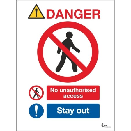 Danger no unauthorised access stay out safety sign with prohibition symbol