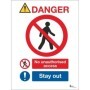 Danger no unauthorised access stay out safety sign with prohibition symbol