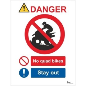Danger no quad bikes stay out safety sign with prohibition symbol