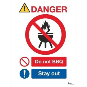 Danger do not BBQ stay out sign with prohibition symbol and safety message