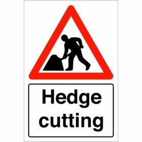 Hedge Cutting warning safety sign with triangular symbol