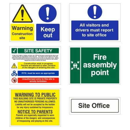 Construction site safety signs pack with multiple safety messages