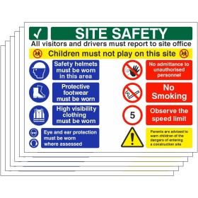 Children must not play on this site safety sign with multiple safety instructions