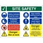 Danger men at work multi message site safety board with PPE and hazard warnings
