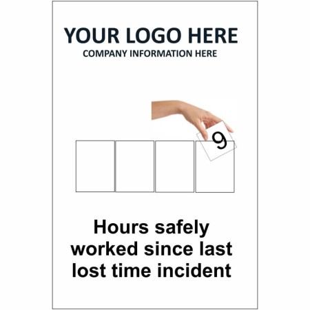 Hours safely worked since last lost time incident tracking sign with update panels