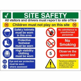 Children must not play on this site safety sign with multi-message layout