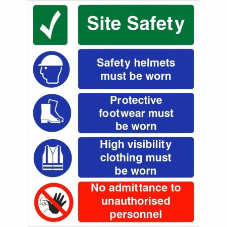 Site safety helmets must be worn multi-message safety sign