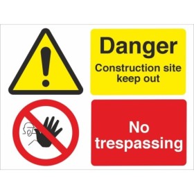 Danger construction site keep out no trespassing safety sign with symbols