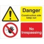 Danger construction site keep out no trespassing safety sign with symbols