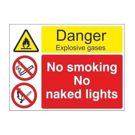 Danger explosive gases no smoking no naked lights multi message safety sign