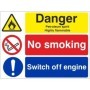Danger petroleum spirit highly flammable no smoking switch off engine safety sign