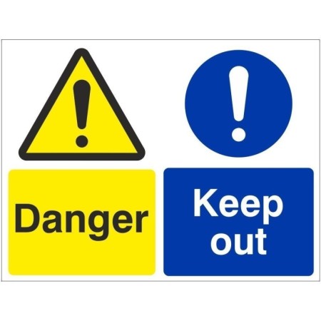 Danger keep out safety sign with warning symbol and instruction